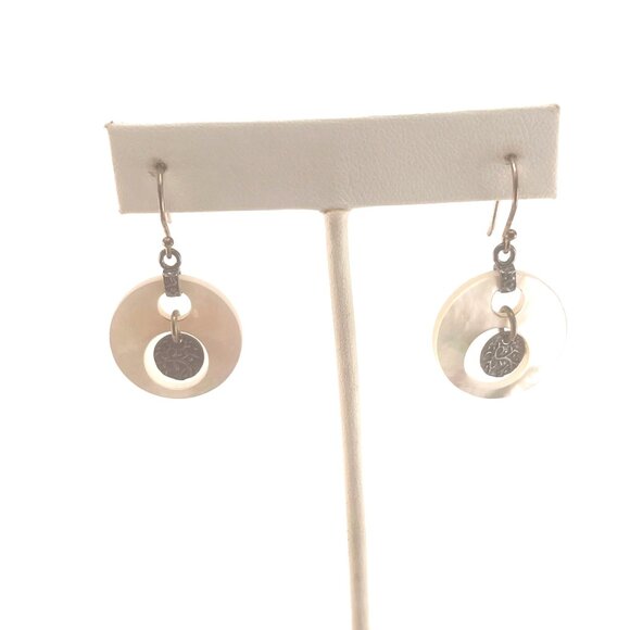 Vintage Mother Of Pearl & Metal Dangle Earrings Israel Made - Picture 7 of 10